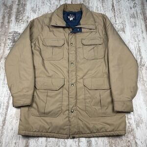 VTG  Woolrich Jacket Mens Sz L Beige Pockets‎ Parka Insulated Lined Hiking USA